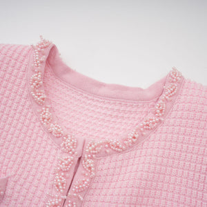 Aurohaya Eugénie pink beaded knit mini dress