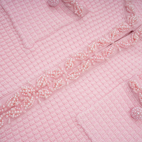 Aurohaya Eugénie pink beaded knit mini dress