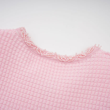 Aurohaya Eugénie pink beaded knit mini dress