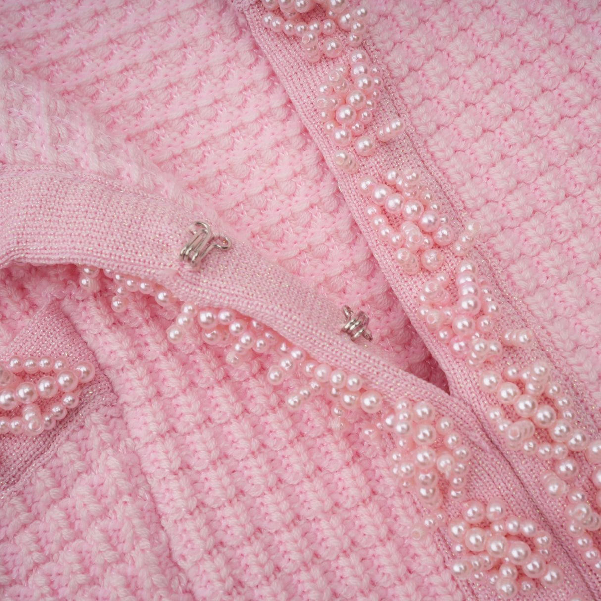 Aurohaya Eugénie pink beaded knit mini dress