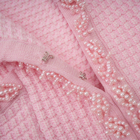 Aurohaya Eugénie pink beaded knit mini dress