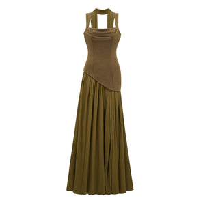 Aurohaya Sidonie Atrovirens Asymmetrical Maxi Gown (Without Gloves)