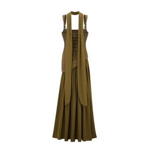 Aurohaya Sidonie Atrovirens Asymmetrical Maxi Gown (Without Gloves)