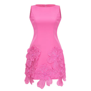 Aurohaya Fleurine Hot Pink Floral Appliqué Mini Dress