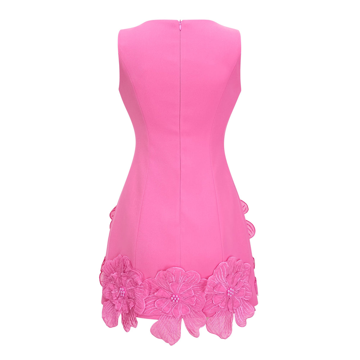 Aurohaya Fleurine Hot Pink Floral Appliqué Mini Dress
