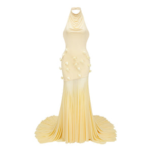 Aurohaya Yvette Yellow 3D Petal Mermaid Maxi Dress