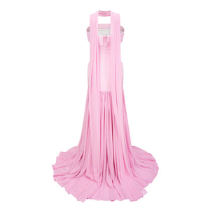 Aurohaya Laetitia Pink Pleated Train Ruched Maxi Dress