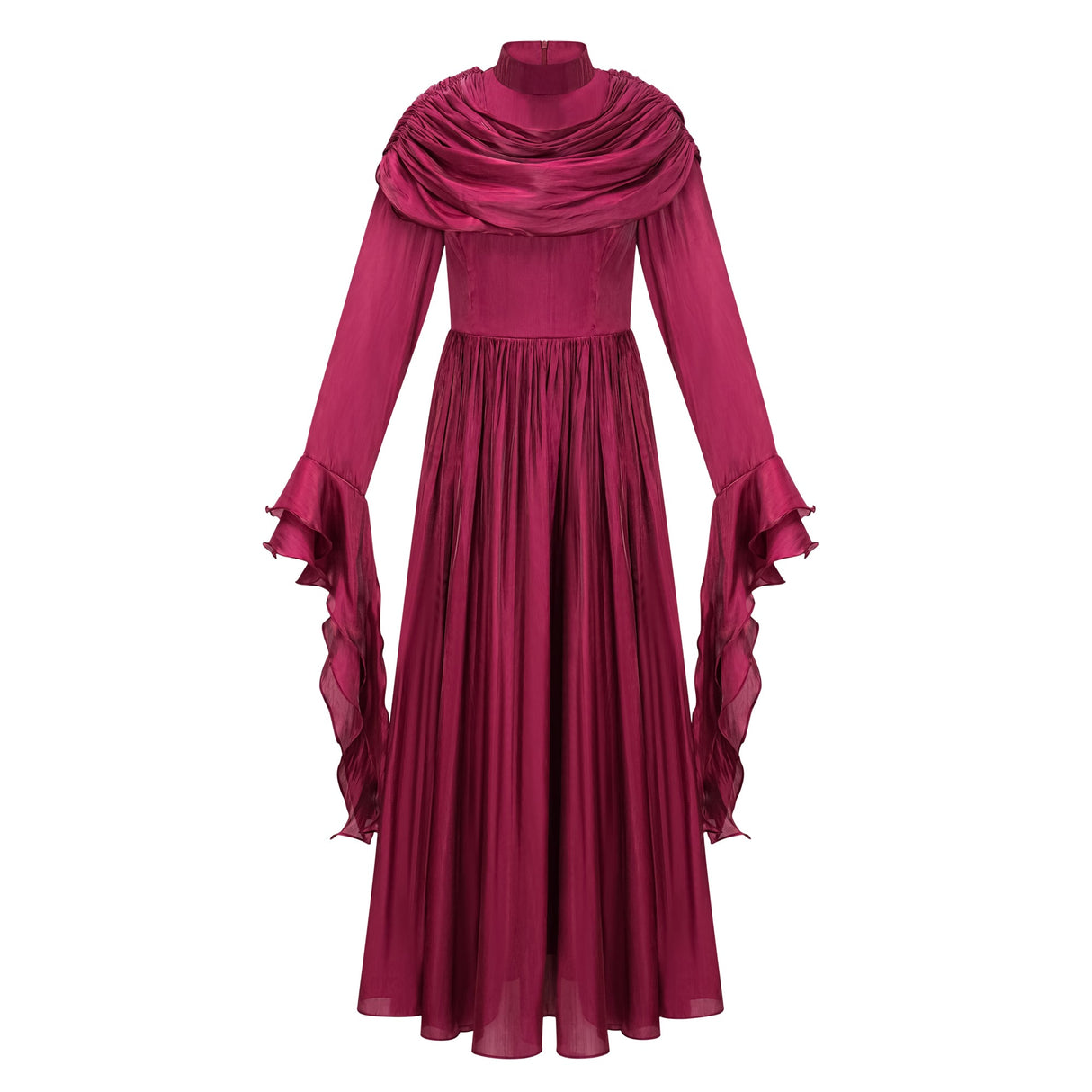 Aurohaya Danuta Burgundy Ruched Pleated Maxi Dress