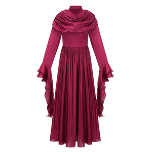 Aurohaya Danuta Burgundy Ruched Pleated Maxi Dress