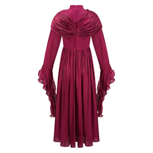 Aurohaya Danuta Burgundy Ruched Pleated Maxi Dress