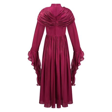 Aurohaya Danuta Burgundy Ruched Pleated Maxi Dress