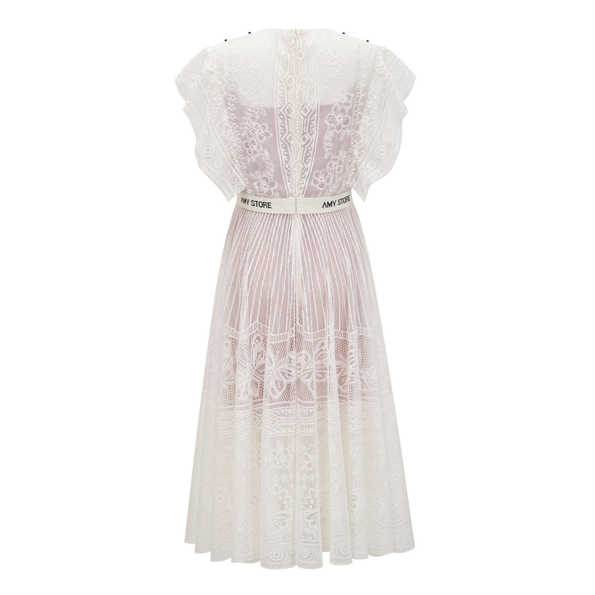 Aurohaya Phoebe white jacquard floral-lace pleated midi dress