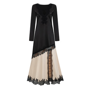 Aurohaya Raphaëlle Neutrals Lace Panel Satin Maxi Dress