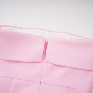 Aurohaya Laetitia Pink Pleated Train Ruched Maxi Dress