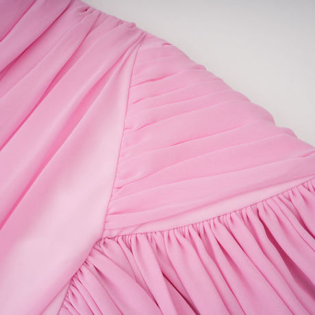 Aurohaya Laetitia Pink Pleated Train Ruched Maxi Dress
