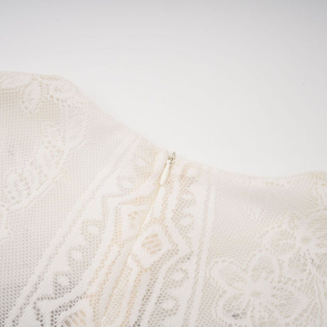 Aurohaya Phoebe white jacquard floral-lace pleated midi dress