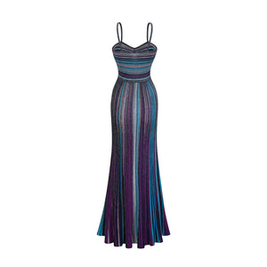 Aurohaya Bruyère Purple Sequin Striped Knit Maxi Dress