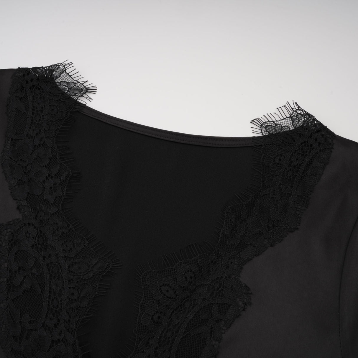 Aurohaya Raphaëlle Black Lace Panel Satin Maxi Dress