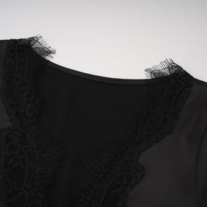 Aurohaya Raphaëlle Black Lace Panel Satin Maxi Dress