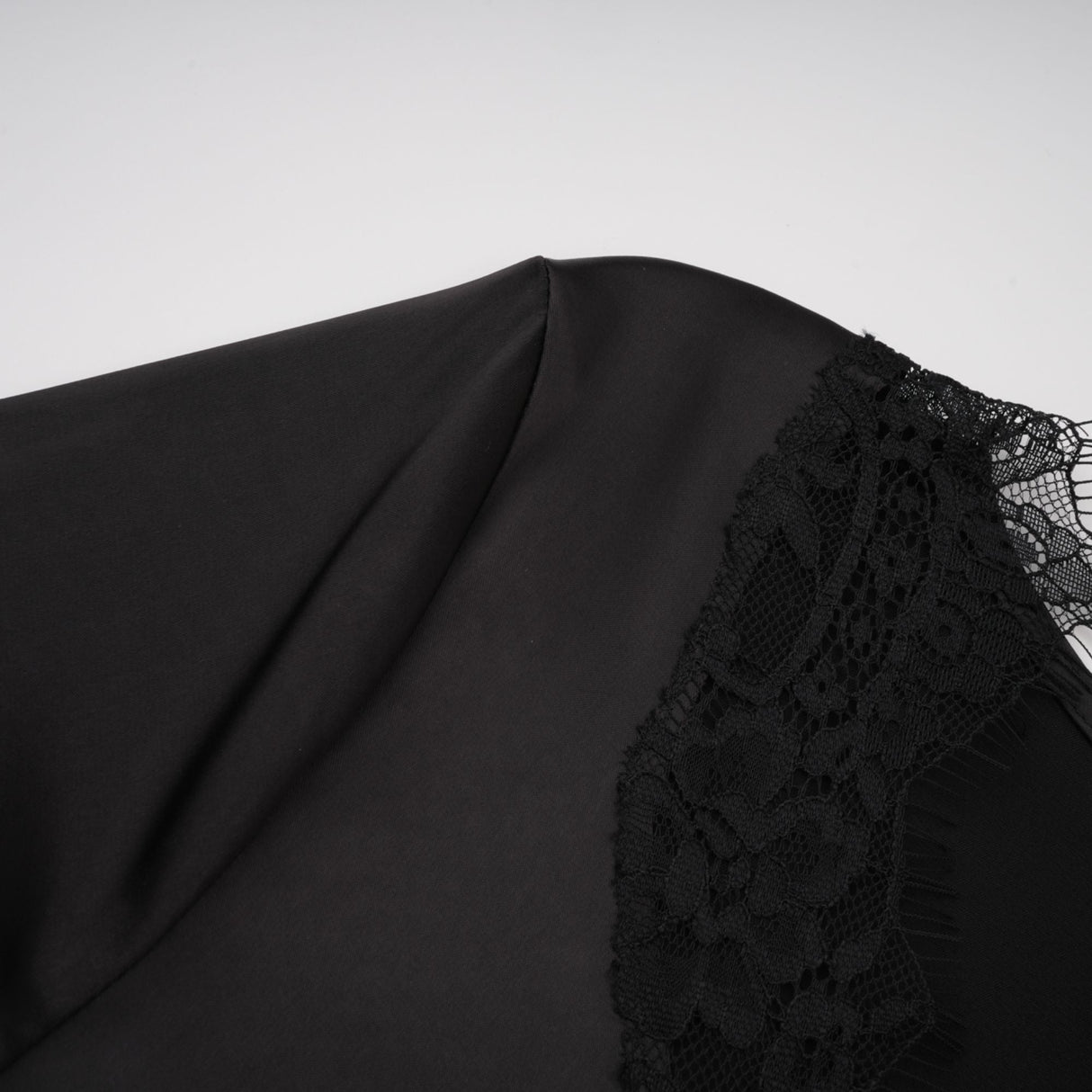 Aurohaya Raphaëlle Black Lace Panel Satin Maxi Dress