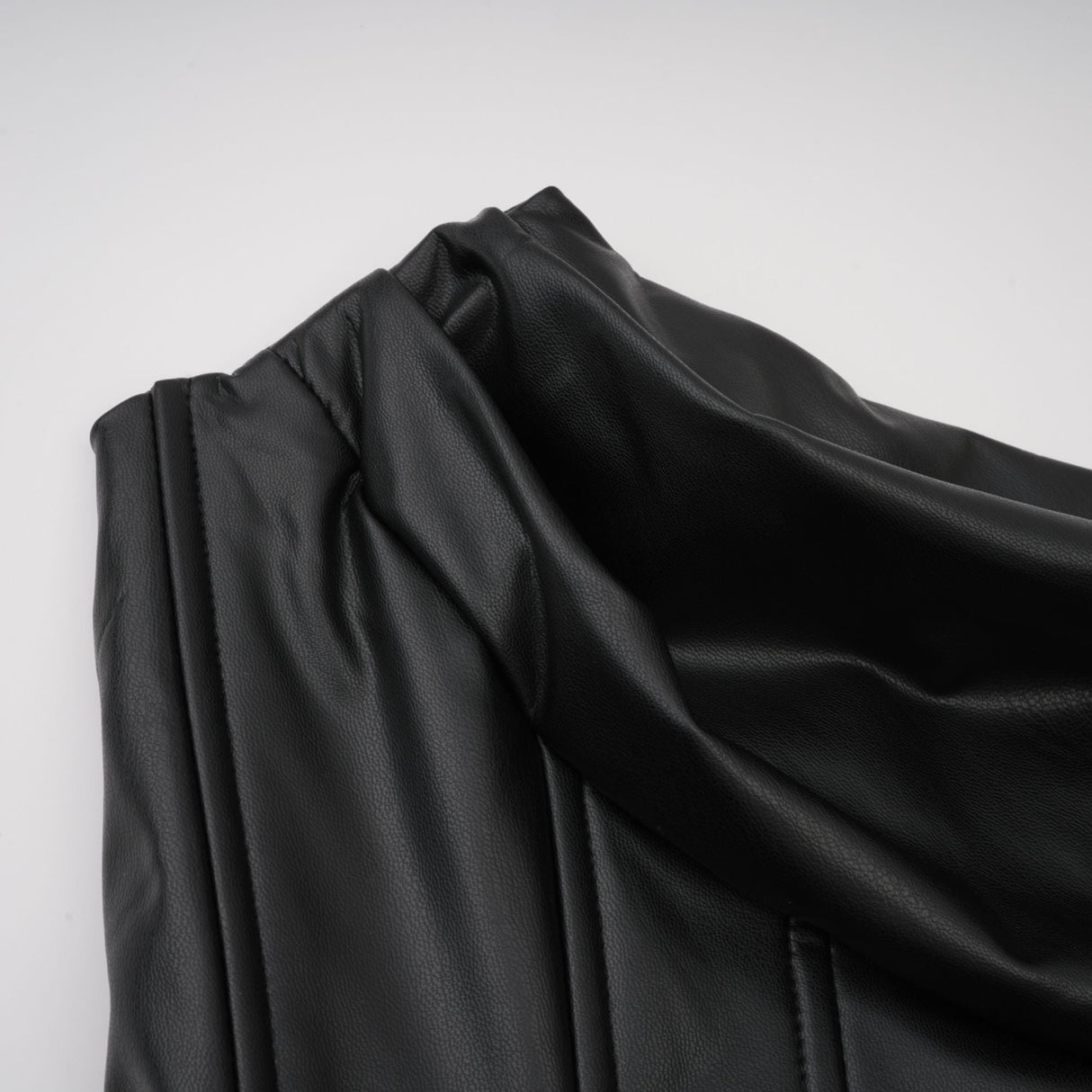 Aurohaya Agnes Black Ruched Leather Bodycon Mini Dress