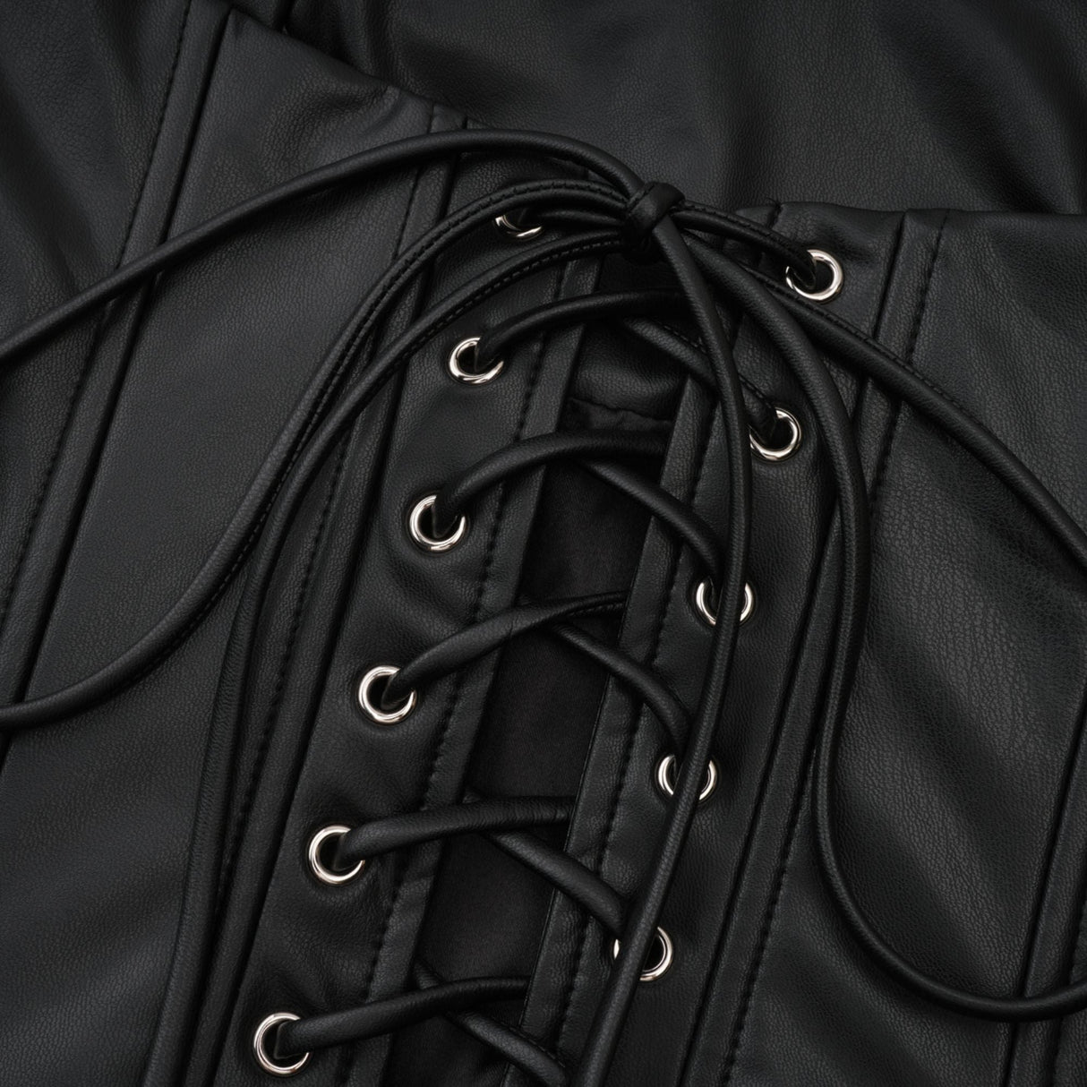 Aurohaya Agnes Black Ruched Leather Bodycon Mini Dress