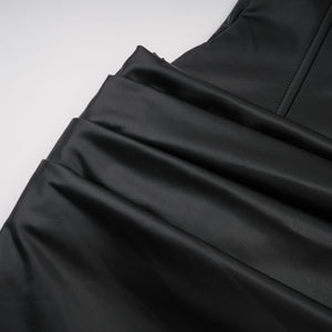 Aurohaya Agnes Black Ruched Leather Bodycon Mini Dress