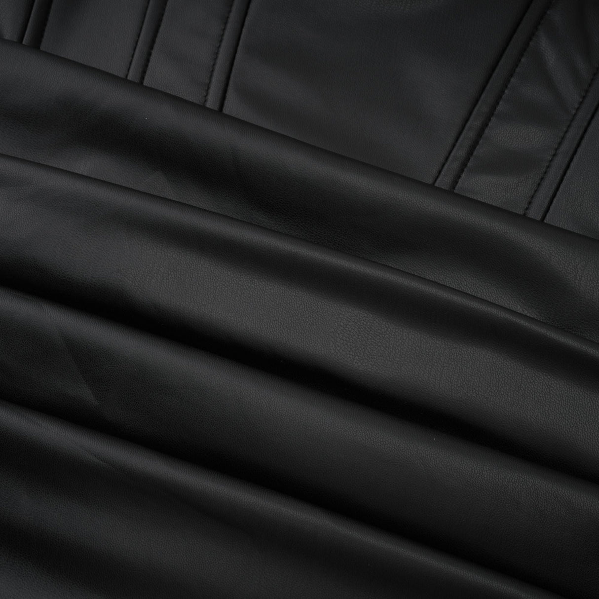 Aurohaya Agnes Black Ruched Leather Bodycon Mini Dress
