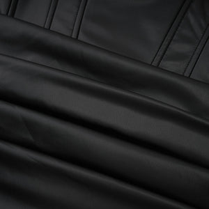 Aurohaya Agnes Black Ruched Leather Bodycon Mini Dress