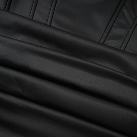 Aurohaya Agnes Black Ruched Leather Bodycon Mini Dress
