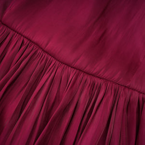 Aurohaya Danuta Burgundy Ruched Pleated Maxi Dress