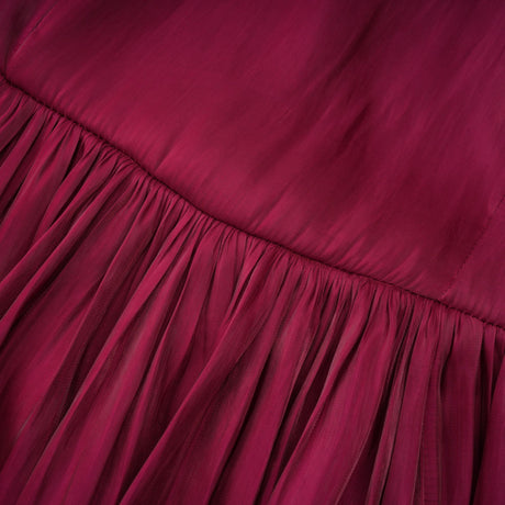 Aurohaya Danuta Burgundy Ruched Pleated Maxi Dress