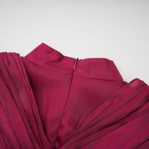Aurohaya Danuta Burgundy Ruched Pleated Maxi Dress