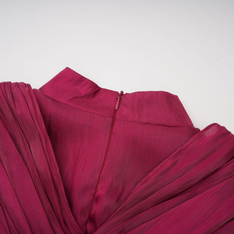 Aurohaya Danuta Burgundy Ruched Pleated Maxi Dress