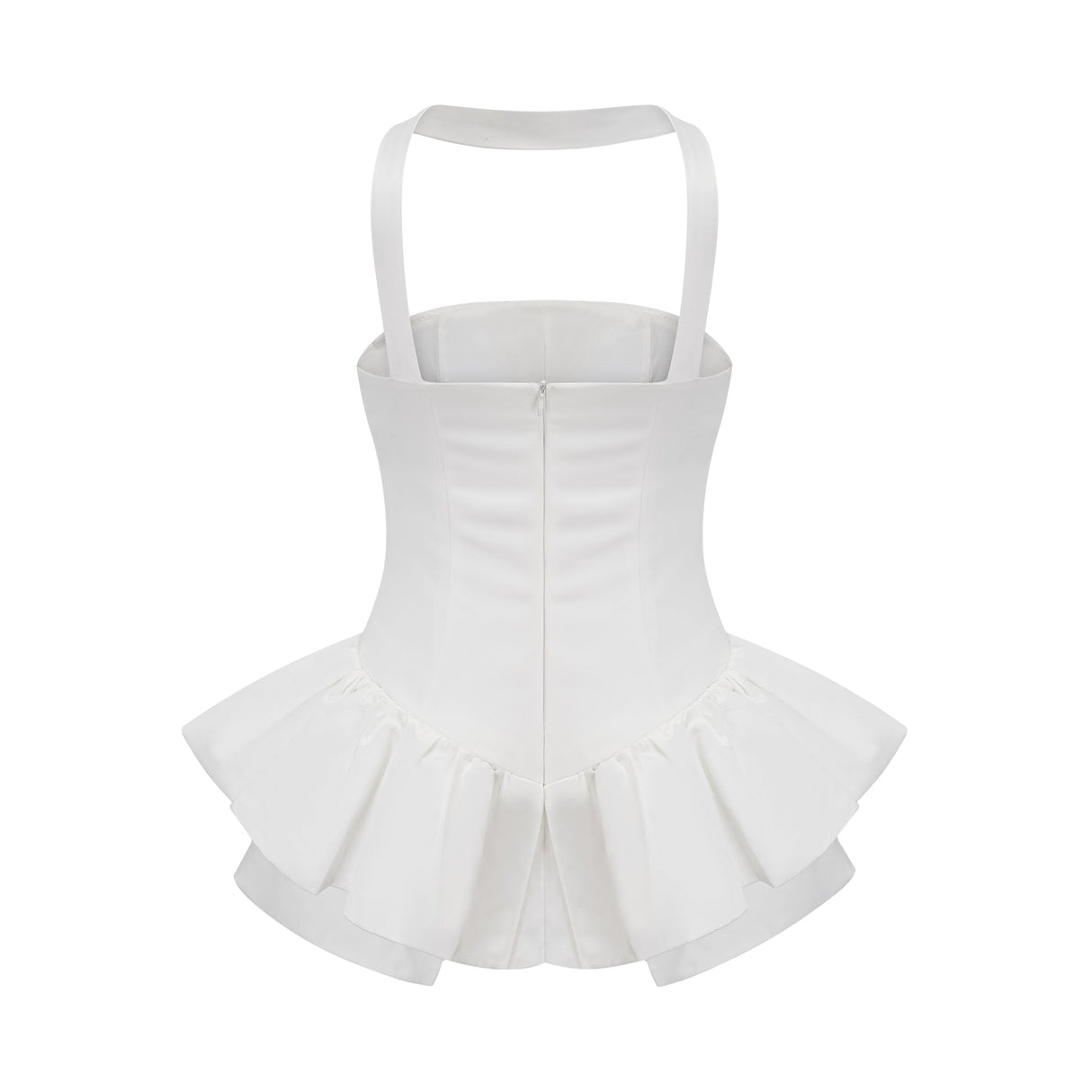 Aurohaya Aurélie white halterneck ruffled mini dress