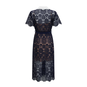 Aurohaya Ariane Navy Crochet-lace Midi Dress