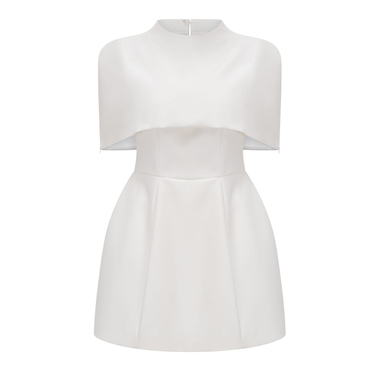 Aurohaya Kristveig White Cape Design Structured Mini Dress