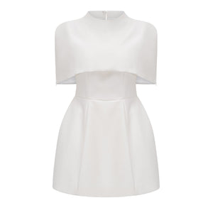 Aurohaya Kristveig White Cape Design Structured Mini Dress