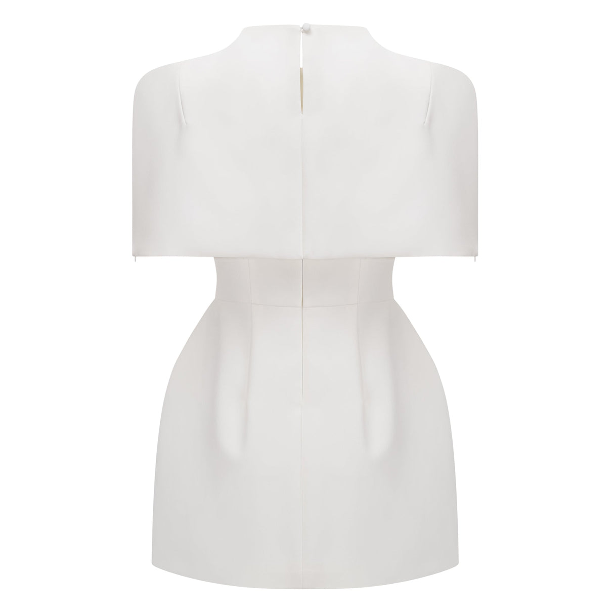 Aurohaya Kristveig White Cape Design Structured Mini Dress