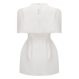 Aurohaya Kristveig White Cape Design Structured Mini Dress