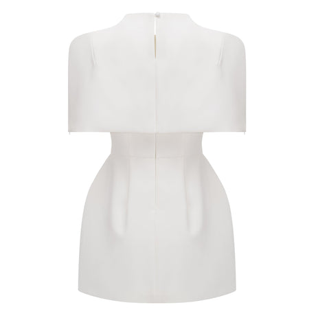 Aurohaya Kristveig White Cape Design Structured Mini Dress