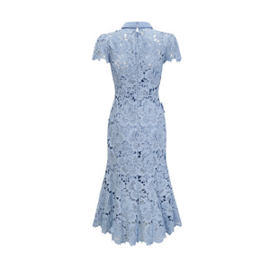 Aurohaya Aurore Blue Floral Appliqué Lace Midi Dress