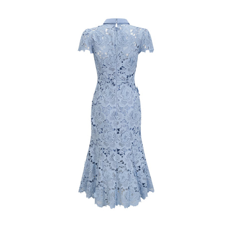 Aurohaya Aurore Blue Floral Appliqué Lace Midi Dress
