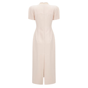 Aurohaya Quintella Neutral Floral Crystal Midi Dress