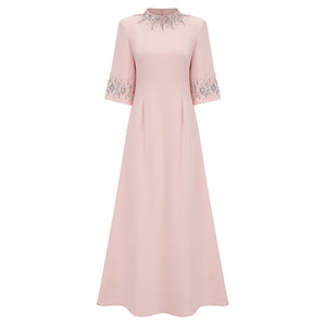 Aurohaya Klaudia Pink Embellished Corset Maxi Dress