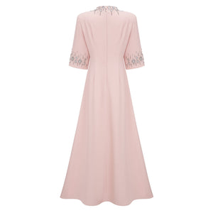 Aurohaya Klaudia Pink Embellished Corset Maxi Dress