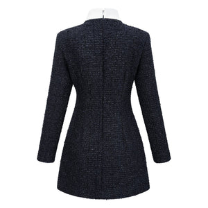 Aurohaya Fiona Navy Blue Embellished Tweed Mini Dress