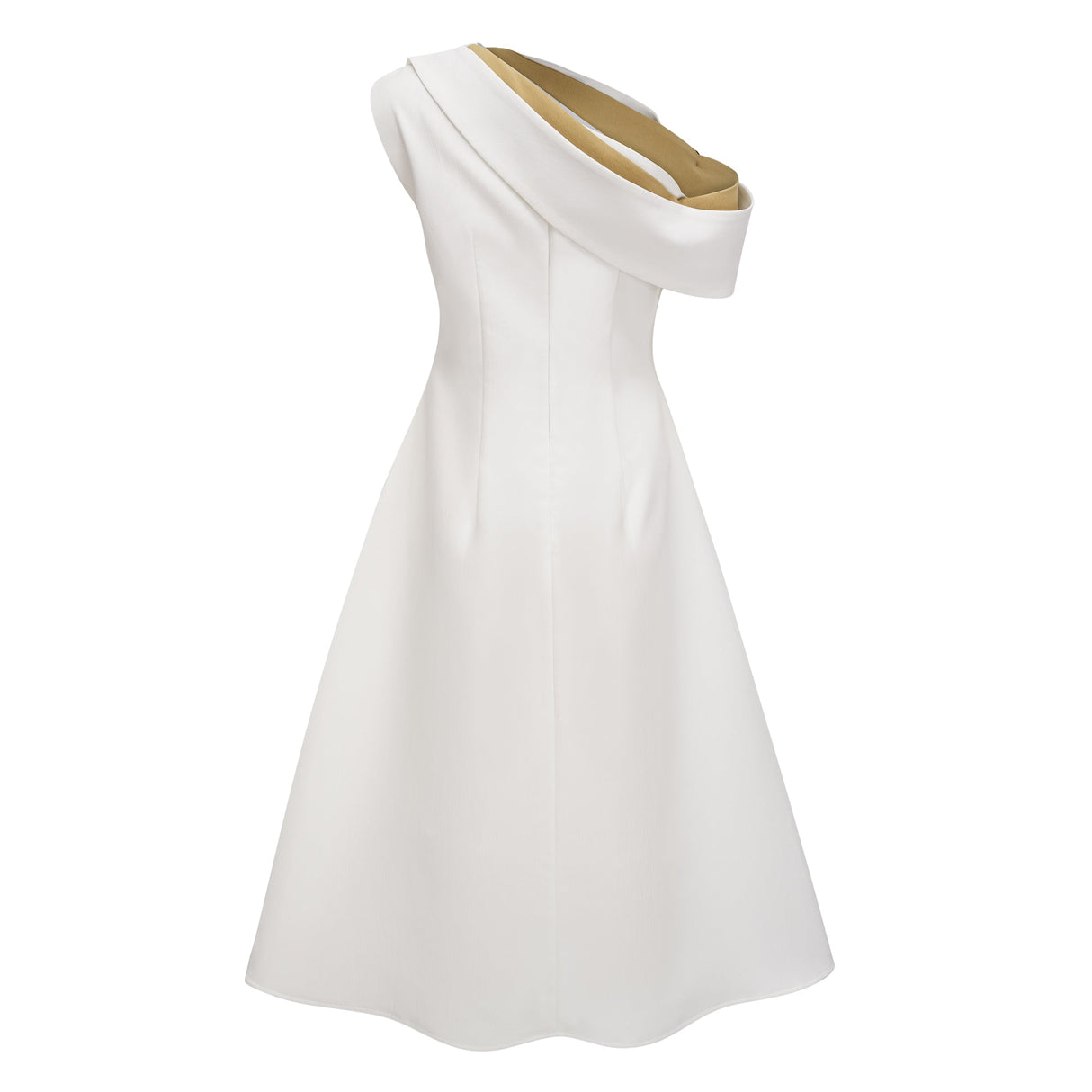 Aurohaya Blossom White One Shoulder Ruched Midi Dress