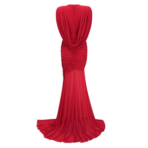 Aurohaya Fíona Red Asymmetrical Draped Maxi Gown