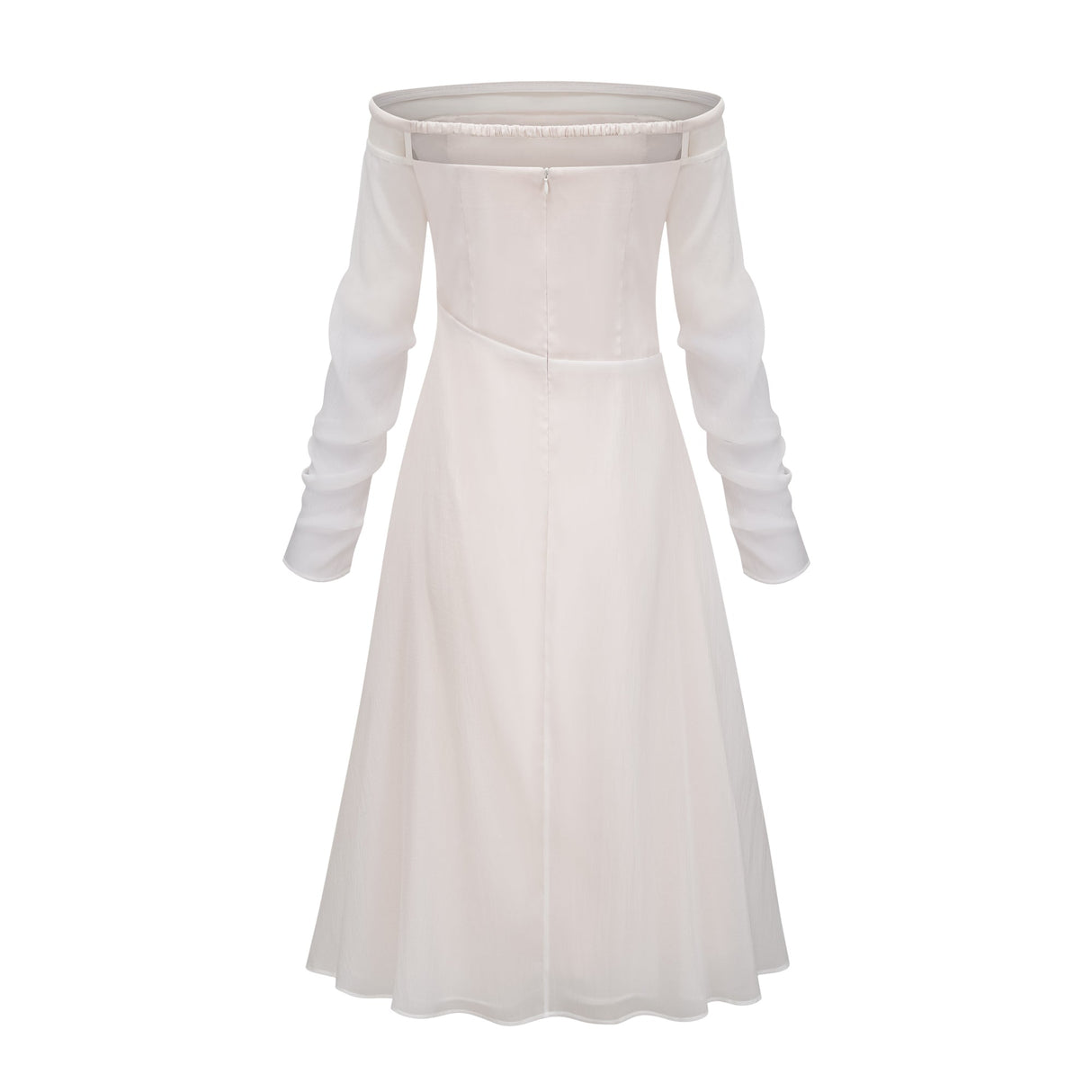 Aurohaya Gelsomina White Gathered Crepe Midi Dress